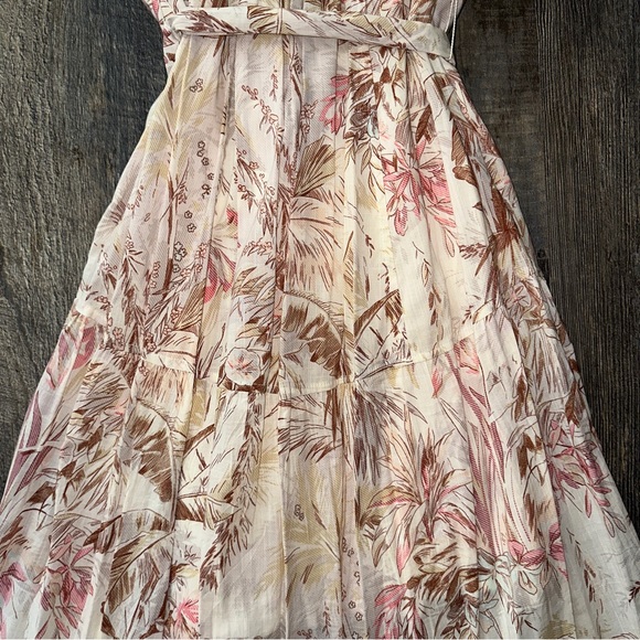 ANTHROPOLOGIE cream tropical palm trees high low flounced Adriana midi dress 8 - Picture 11 of 13